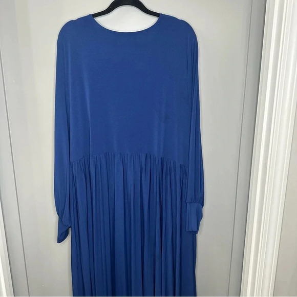 Eloquii Midi Dress Knot Front Pleated Skirt Dress Navy Blue Size 28 - Picture 2 of 6